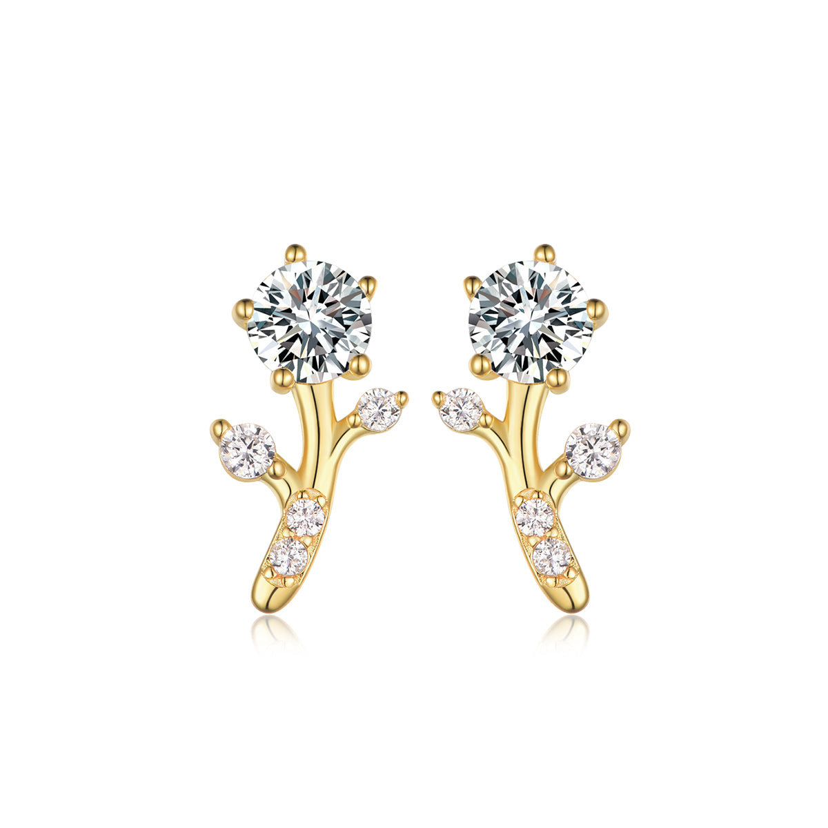 S925 Sterling Silver Branch Stud Earrings, 5mm D-VVS1 Moissanite, Platinum Plated 2g Women's Nature Jewelry Gift Box