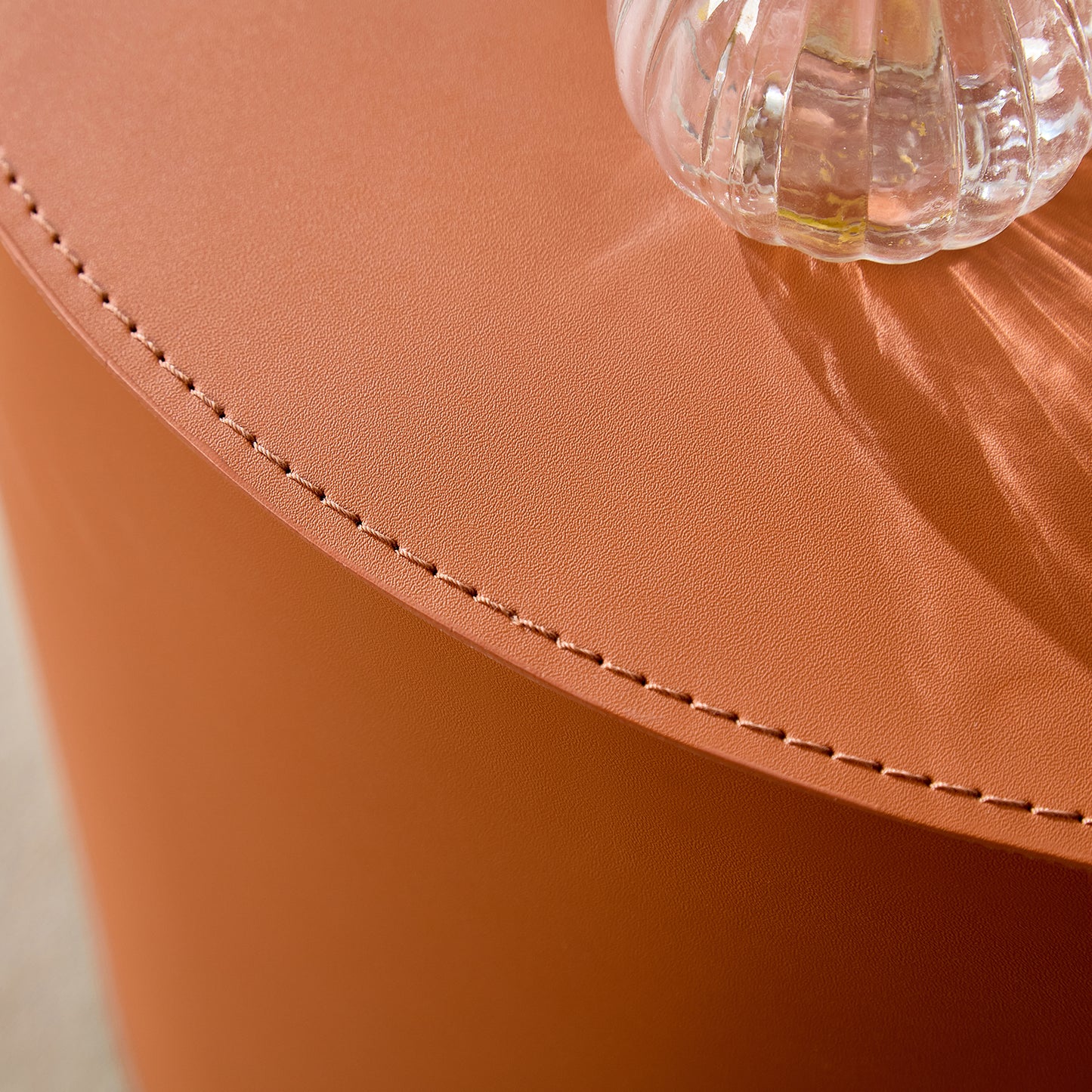 Modern Orange MDF Saddle Leather Table -Compact Sizes, Great For Living Room Decor & Daily Use