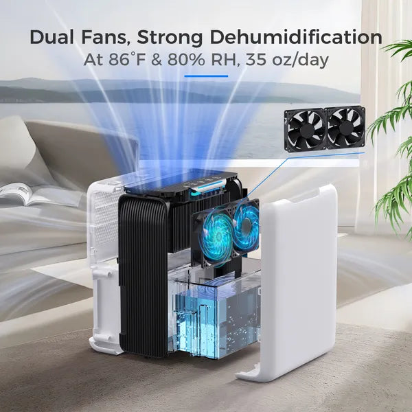 3L Dehumidifier, Electric Dehumidifier For 20m2 Home, Dual Peltier Technology, 30dB Ultra Quiet For Bedroom, Intelligent Defrost, 24H Timer