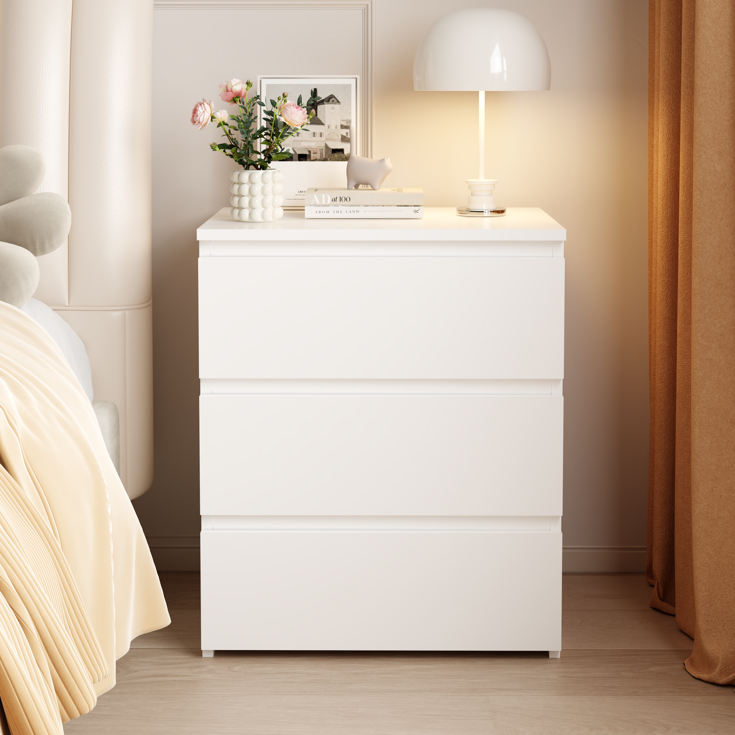 Set Of 2 3 Drawer Dresser, Small Dresser For Closet, Wooden White Nightstand For Bedroom, Chest Of Drawers Side Table Storage Cabinet For Home Office , Each Box Contains Two Side Tables