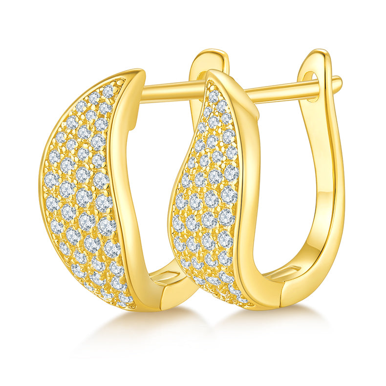 S925 Sterling Silver Moissanite Pave Huggie Hoops  U-Shaped Earrings With GRA Certificate Platinum Or Rose Gold Or Gold Plated Jewelry Gift Box Set For Women