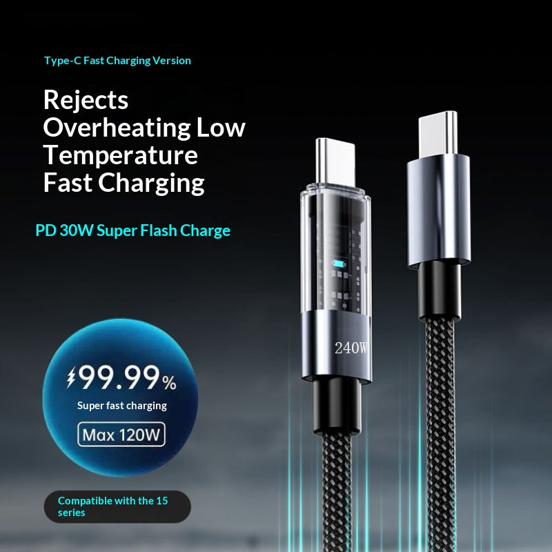 240W Fast-charging Data Cable For Smartphones And Car Use