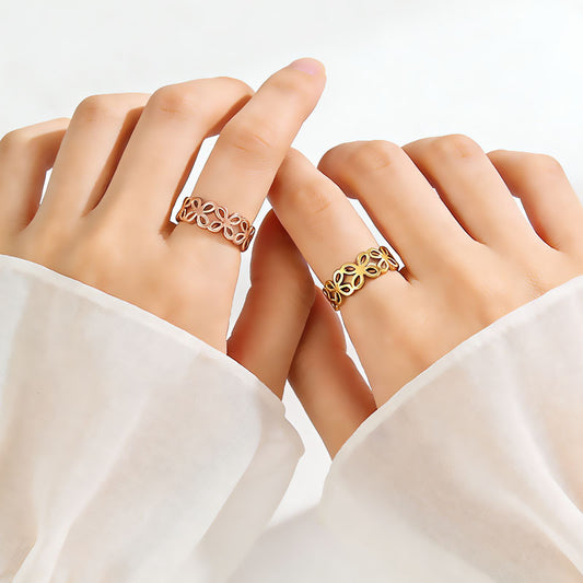 Womens Fashion Four-Leaf Clover Titanium Steel Ring