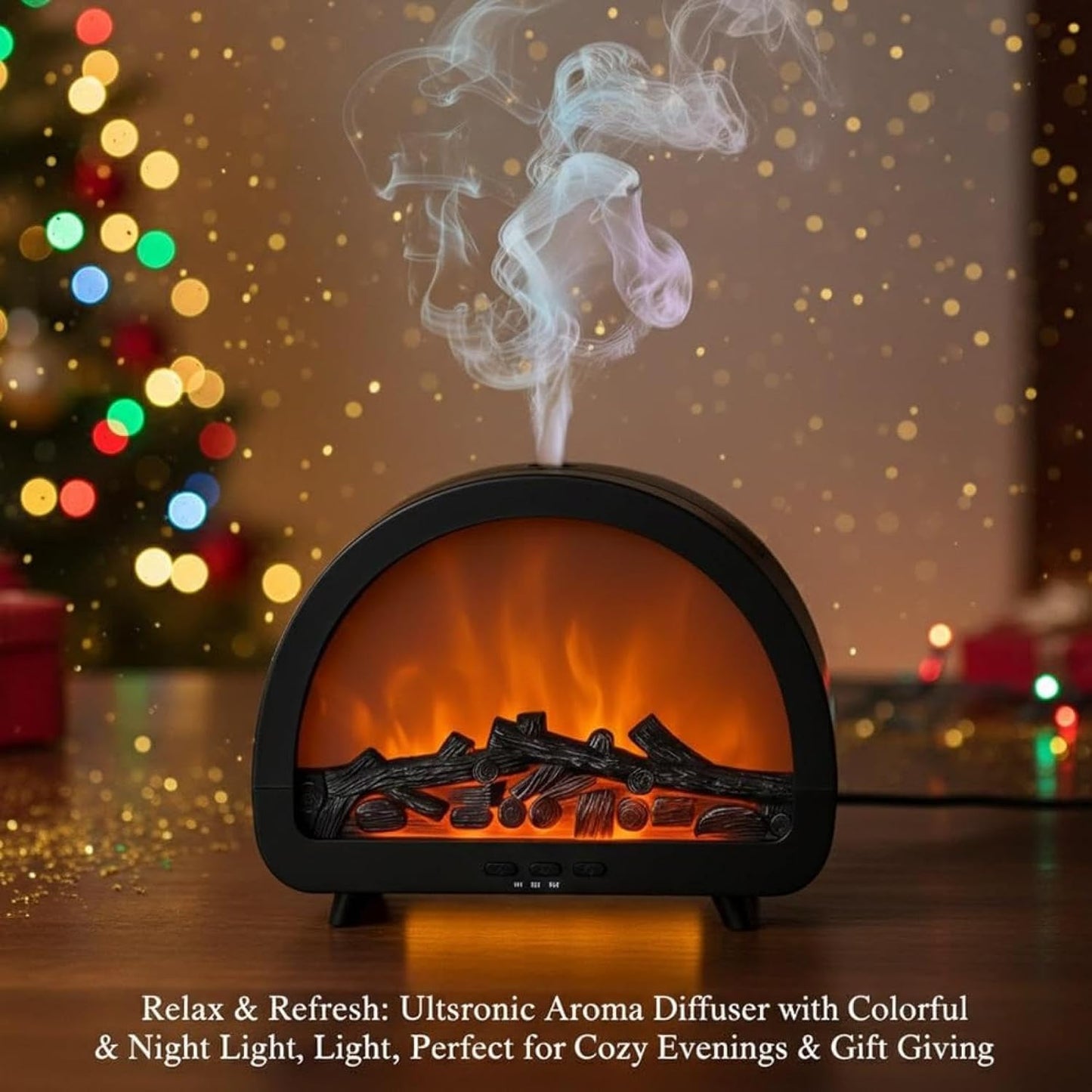 Portable Humidifier, Large Mist Volume, Fireplace Flame Aromatherapy Machine, Home Office Desk Essential Oil Automatic Fragrance Diffuser