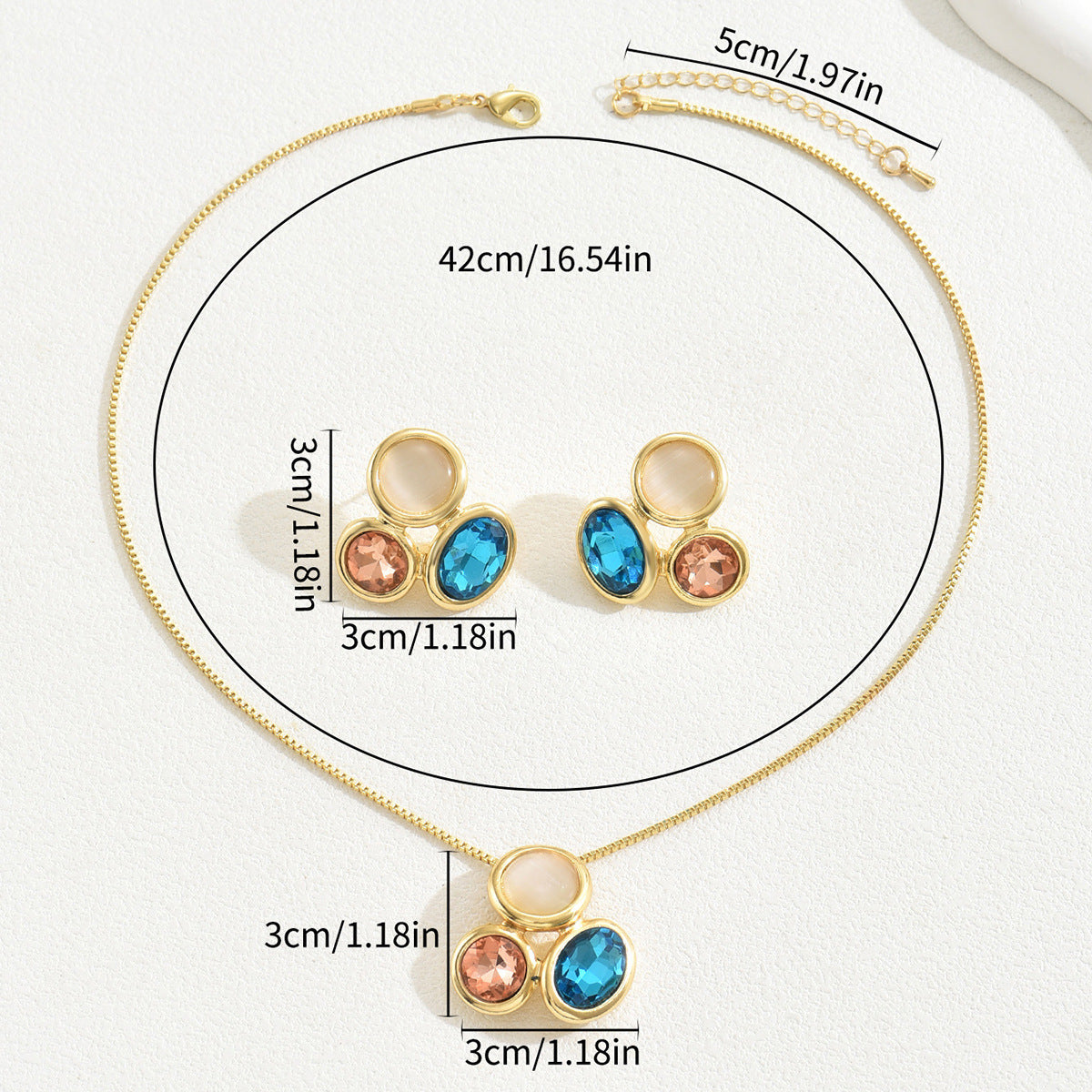 Ins Niche Japanese Korean Style Women Jewelry Set, Long Forest Vibe Clavicle Necklace & Matching Earrings Inlaid Multicolor Cubic Zirconia, Versatile Daily Neck Ear Accessories