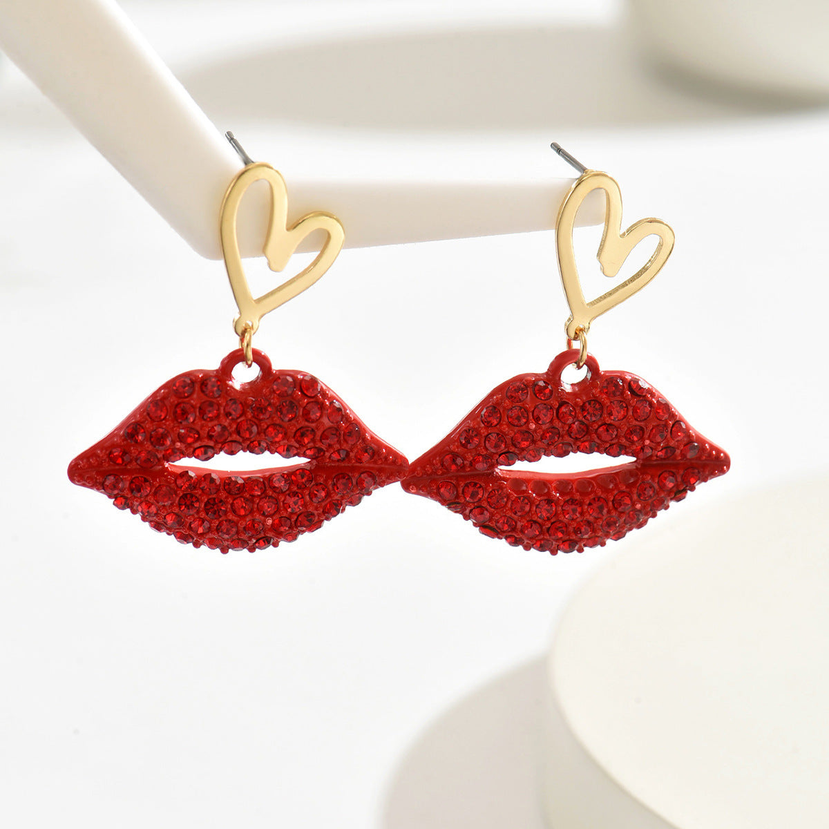 Cross-border European American New Arrival Women Jewelry, Unique Diamond Inlaid Heart & Lip Design Drop Earrings, Versatile High Sense Ear Accessories For Ladies