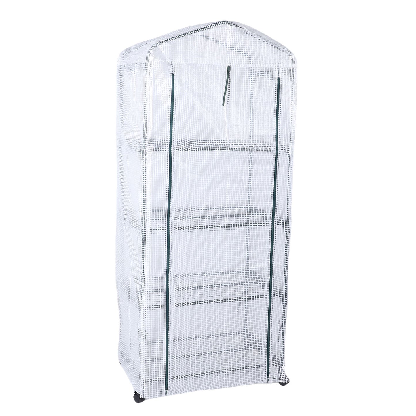 Greenhouse With PE Cover 360° Rotating Wheels Zippered Door Frost Proof 4 Tier Small Plants Green House For Indoor Outdoor White
