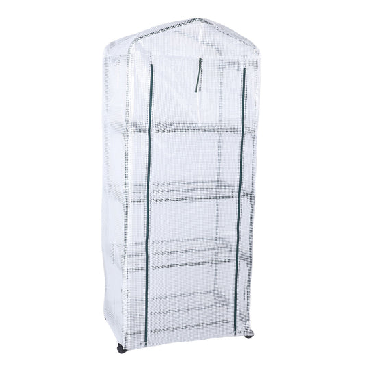 Greenhouse With PE Cover 360° Rotating Wheels Zippered Door Frost Proof 4 Tier Small Plants Green House For Indoor Outdoor White