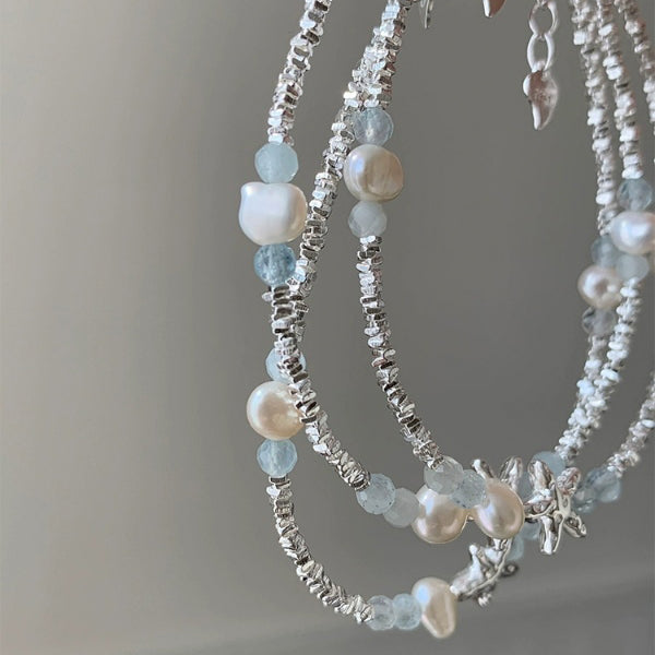 1 Piece 999 Sterling Silver Starfish Freshwater Pearl & Chip Bead Bracelet, Fresh & Elegant, Perfect For Daily, Dating & Gifting, Ideal Valentine's Gift