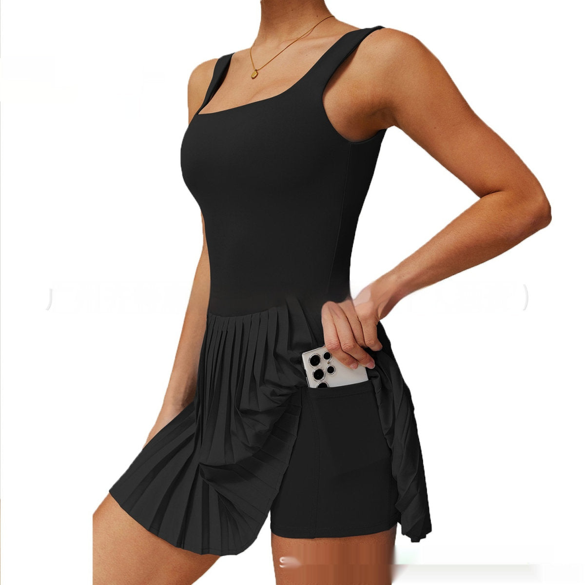 Yoga Jumpsuit Fake Two-piece Tennis Anti-wardrobe Malfunction Base Fitness Pleated Skirt