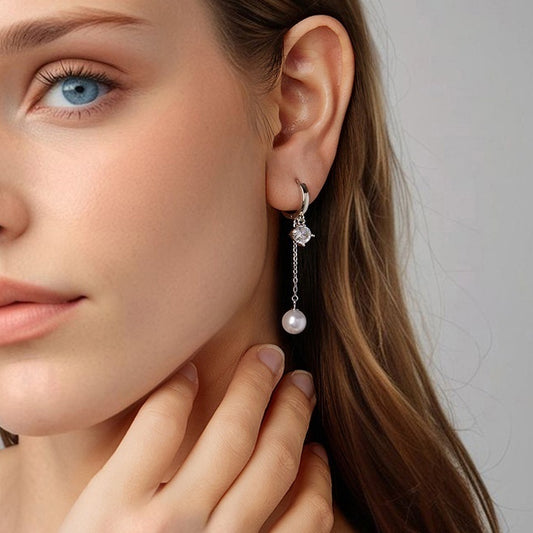 Shell Pearls Tassel Ear Clip Smart Shining Long Face