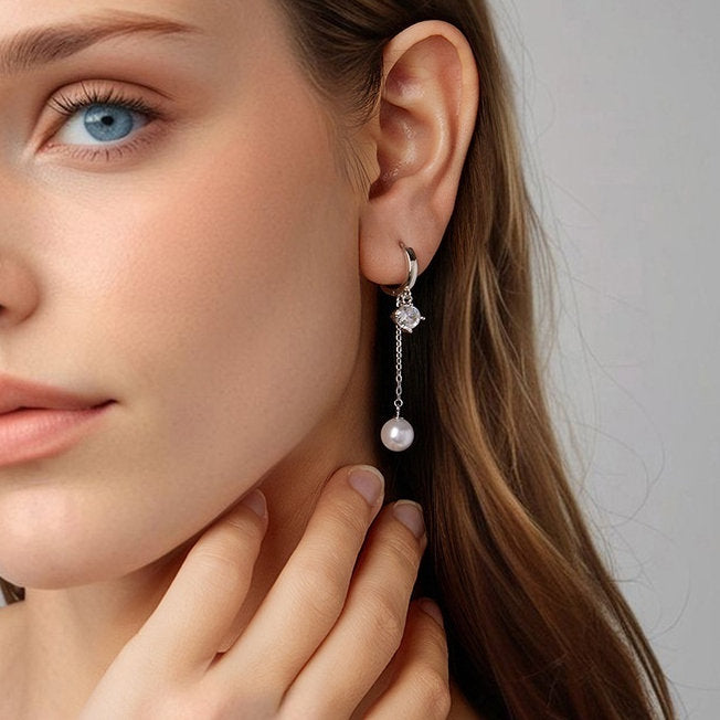 Shell Pearls Tassel Ear Clip Smart Shining Long Face