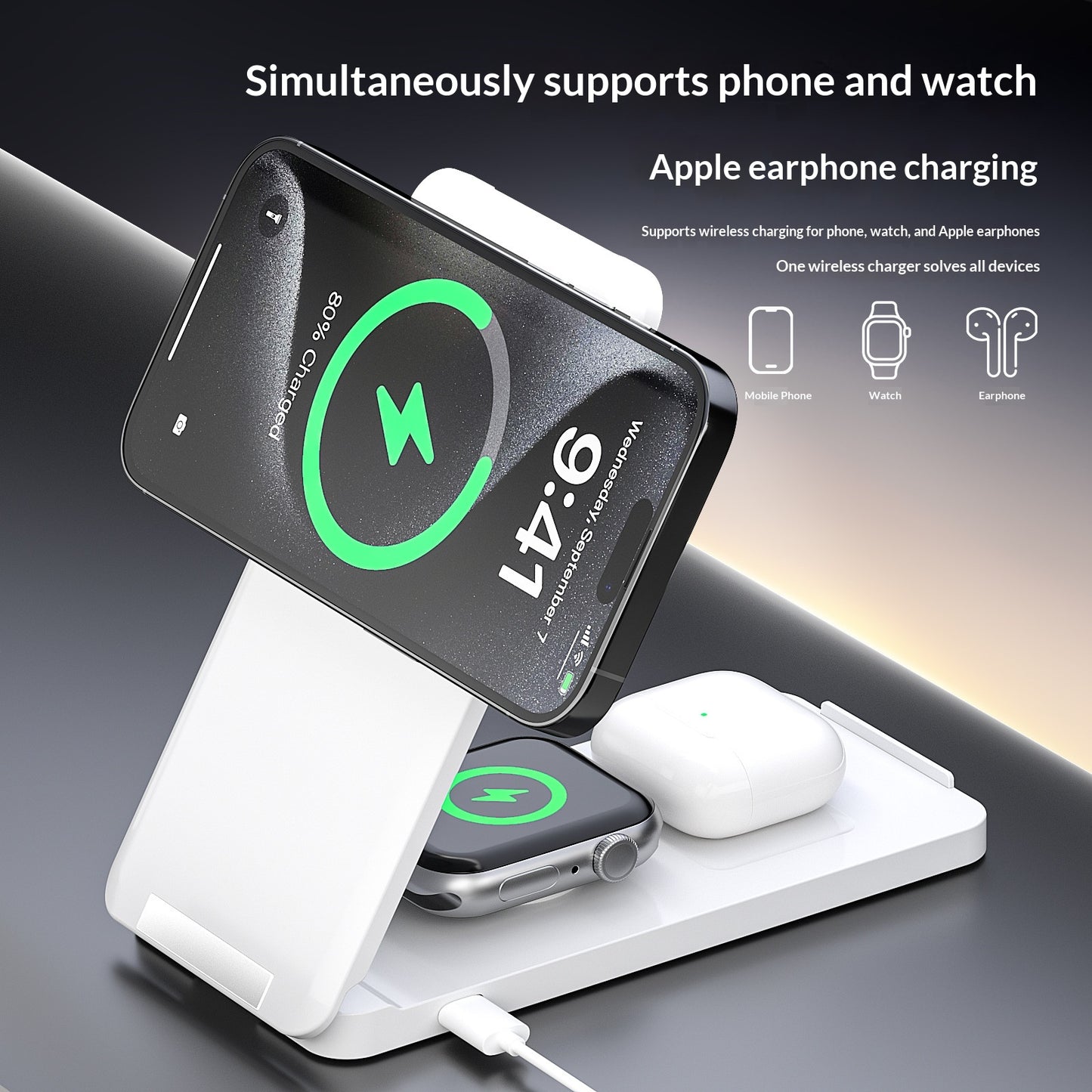 Foldable Multifunctional Portable Vertical Stand With Magnetic Wireless Charging