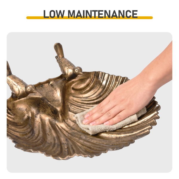 50x36x81cm Antique Bronze Resin Bird Bath With Shell Edge & 1.4W Solar Fountain