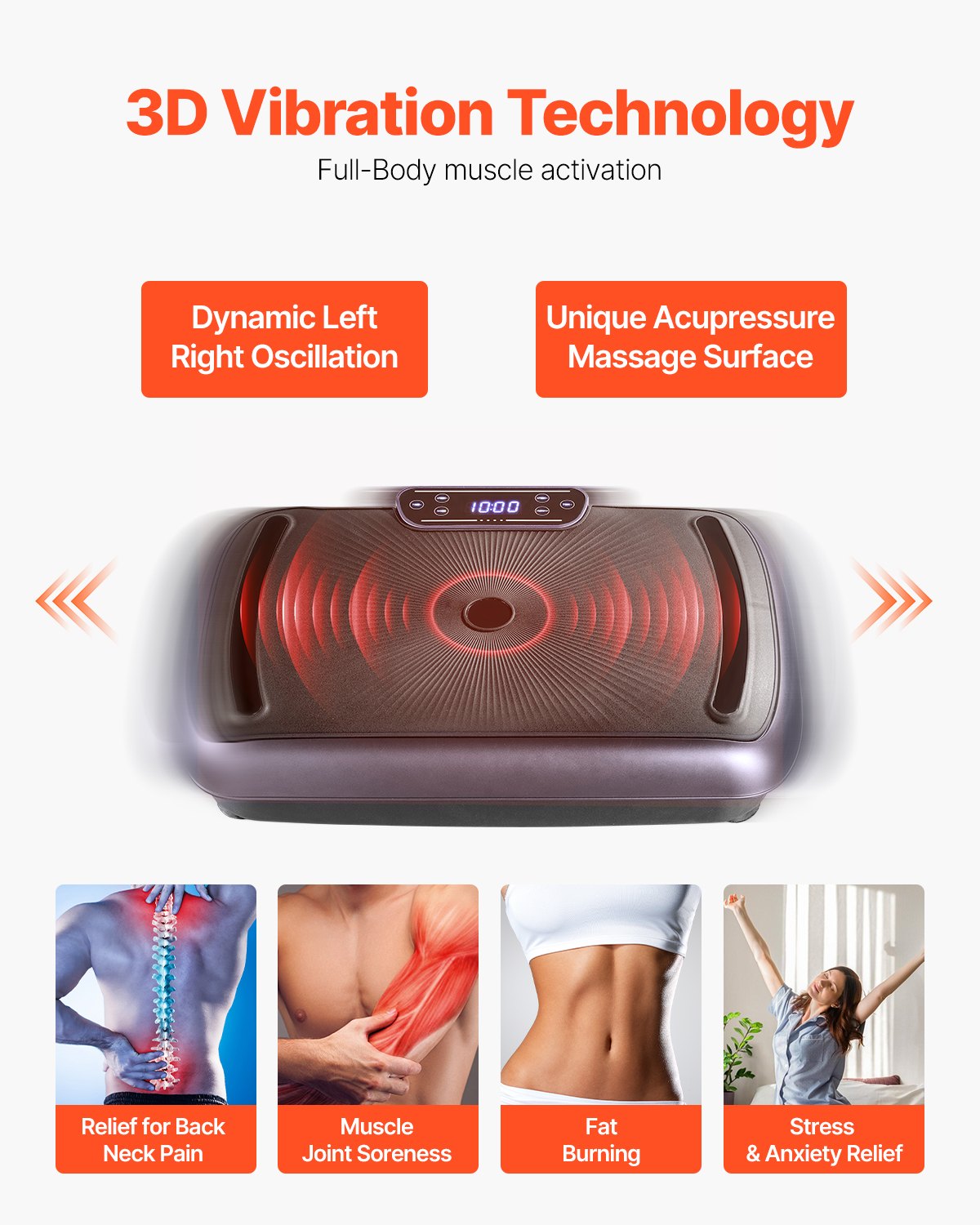 Vibration Plate Exercise Machine, Full Body Vibrating Platform For Lymphatic Drainage And Weight Loss, Home Workout Fitness Equipment With 2 Resistance Bands, Body Shaker For Women Men, Black