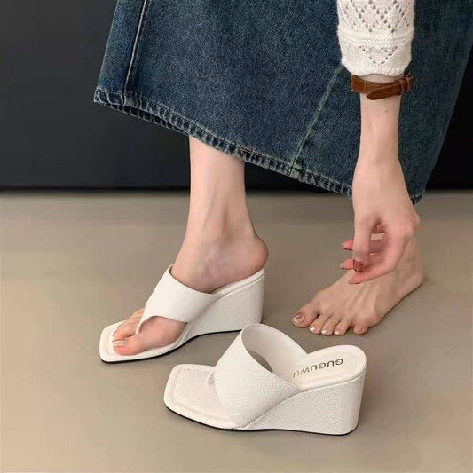 Women's New Spring & Summer Slimming Wedge Open Toe Thong Sandals, Elegant Flip Flop Heeled Slides