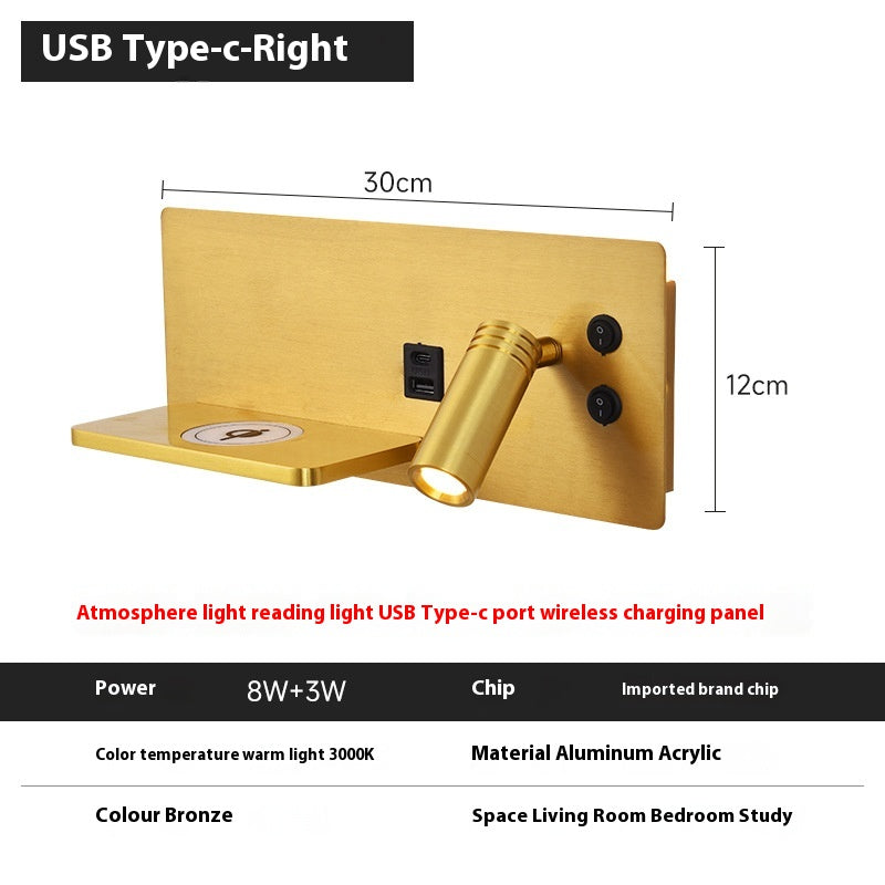 Bedside Wall Lamp Bedroom Modern Minimalist USB Mobile Phone Wireless Charging