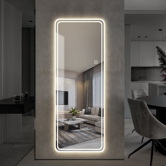 65 X24  Full Length Floor Mirror LED Whole Body Mirror, Wall Mounted Hanging Mirror With Lights, Makeup Vanity Mirror, Bedroom Full Size Body Mirror With Dimming & 3 Color Modes