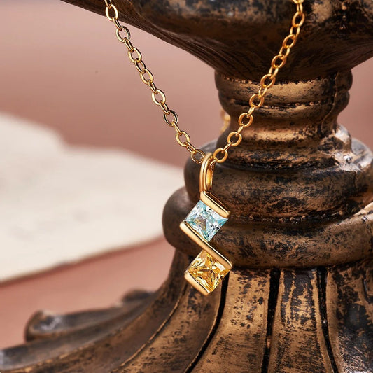 New Square Zircon 12 Birthday Stone Fashion Necklace