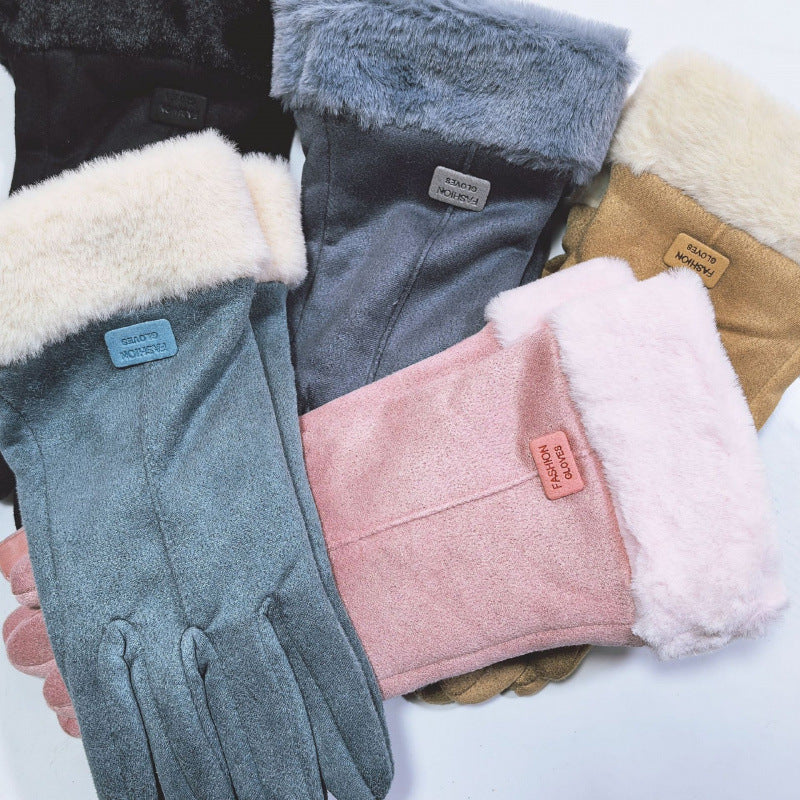 Women's Suede Thermal Gloves Korean Style Windproof