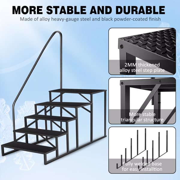 5 Step Ladder With Handrail, Swimming Pool Ladder Above Ground, 660 Lb Load Capacity RV Steps With Anti-Slip Panel, Mobile Home Stairs For Reaching And Getting High
