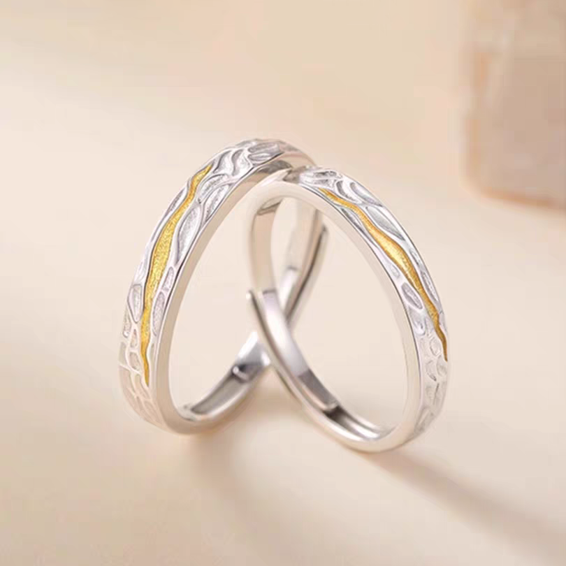 1 Pair 999 Sterling Silver Tyndall Effect Two-Tone Couple Rings, Adjustable Promise Rings, Ideal Valentine's Day Gift For Lovers