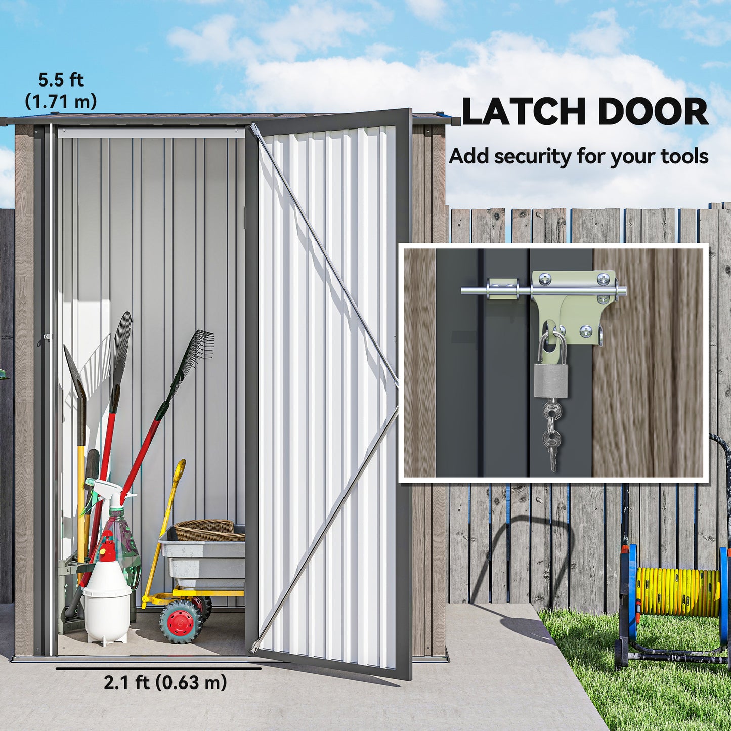 5ft X 3ft Metal Garden Storage Shed, Outdoor Tool Shed With Sloped Roof, Lockable Door For Tools, Equipment, Light Grey
