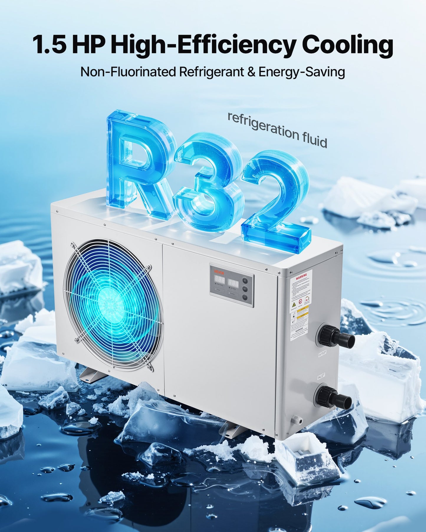 Aquarium Chiller 500 Gallon, 1-1/2 HP Water Chiller For Hydroponics, Fast Cooling For Fish Tank,Axolotl,Coral Reef,Quiet Refrigeration Compressor, Titanium Evaporator,Complete Fittings