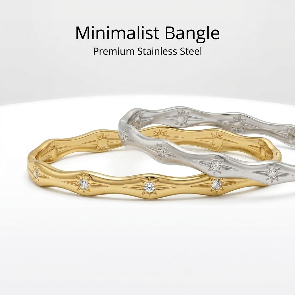 Diamond-Encrusted Stainless Steel Adjustable Open-End Fashion Bracelet