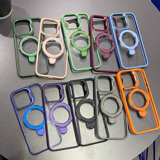 Simple Magnetic Charging Double Bracket Phone Case