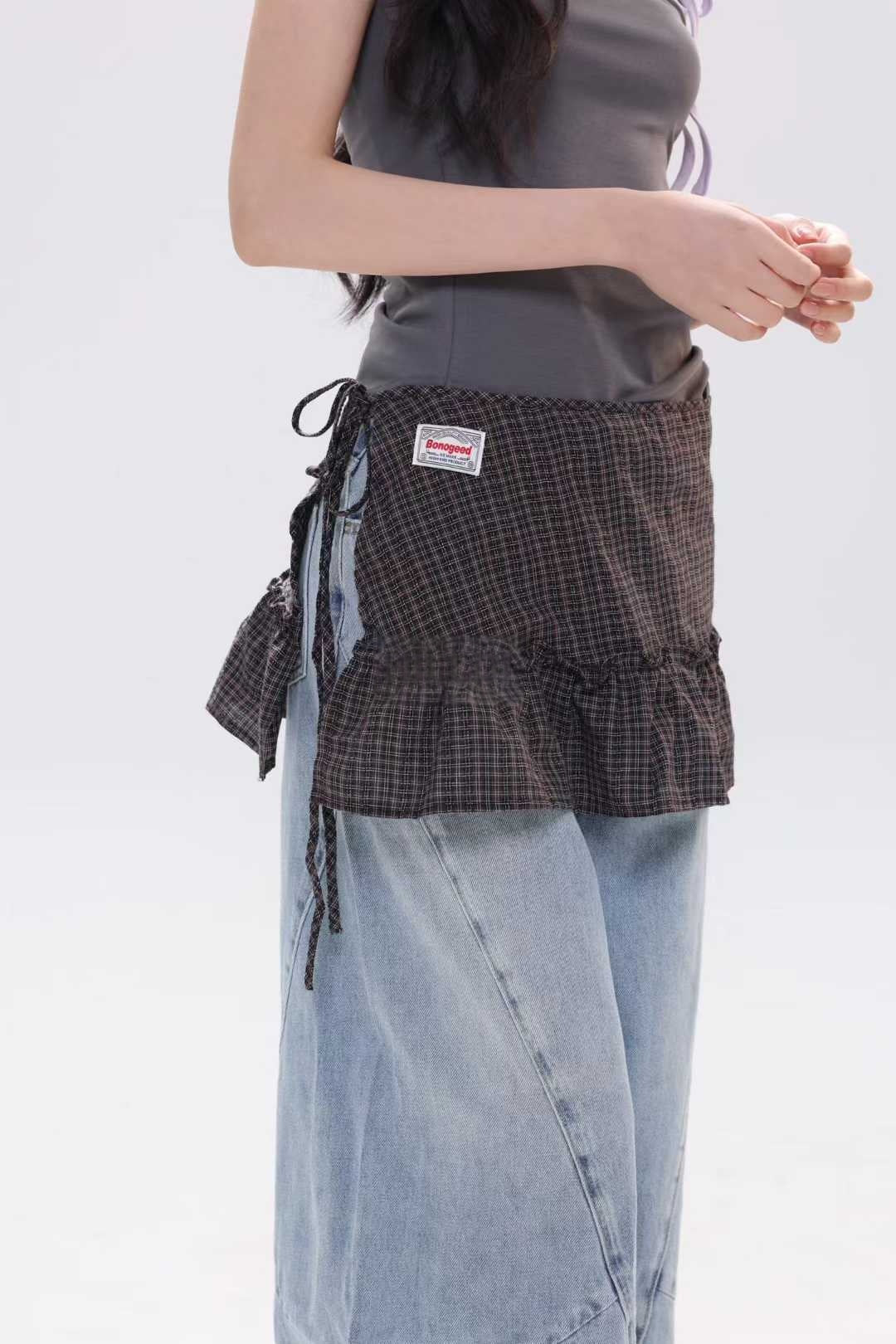 Korean-style Preppy Plaid Skirt With A Ruffled Hem And A-line Tiered Design