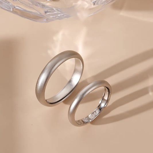 1 Pair 999 Sterling Silver Matte Dome Couple Rings, Minimalist Smooth Style, For Daily Wear & Valentine's Gifts