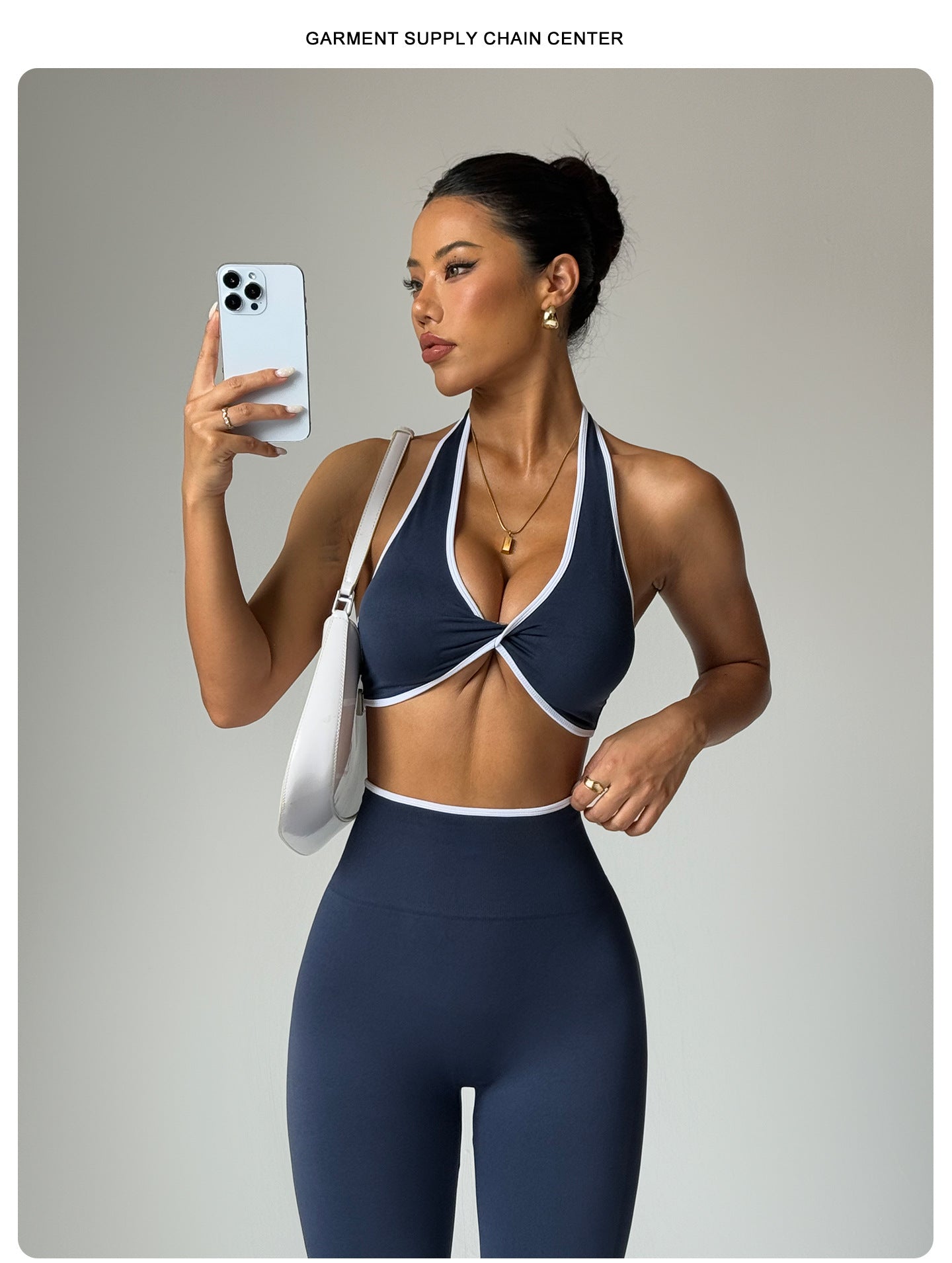 Seamless Color Block Yoga Outfit Set, Including Sports Bra And Long Pants For Fitness