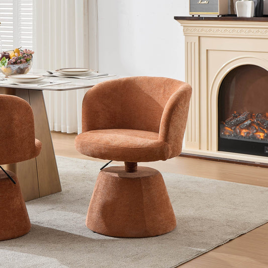 Adjustable Height 360 Swivel Bar Stool, Modern Chenille Upholstered Round Dining Chair, Ergonomic Accent Vanity Chair For Bedroom,Kitchen Island & Pub, Single Pack, Terracotta & Orange Color,SW1878OG