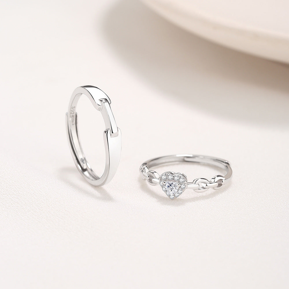 Couple Couple Rings Korean Style Niche Love Ring Diamond-embedded Light Luxury