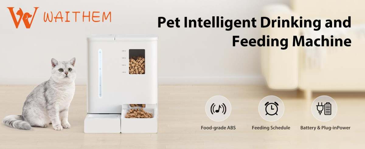 Waithem WiFi Automatic Pet Feeder & Waterer 2-in-1 Set App-Controlled, 2-Week Capacity, Detachable &Washable, Moisture-Proof