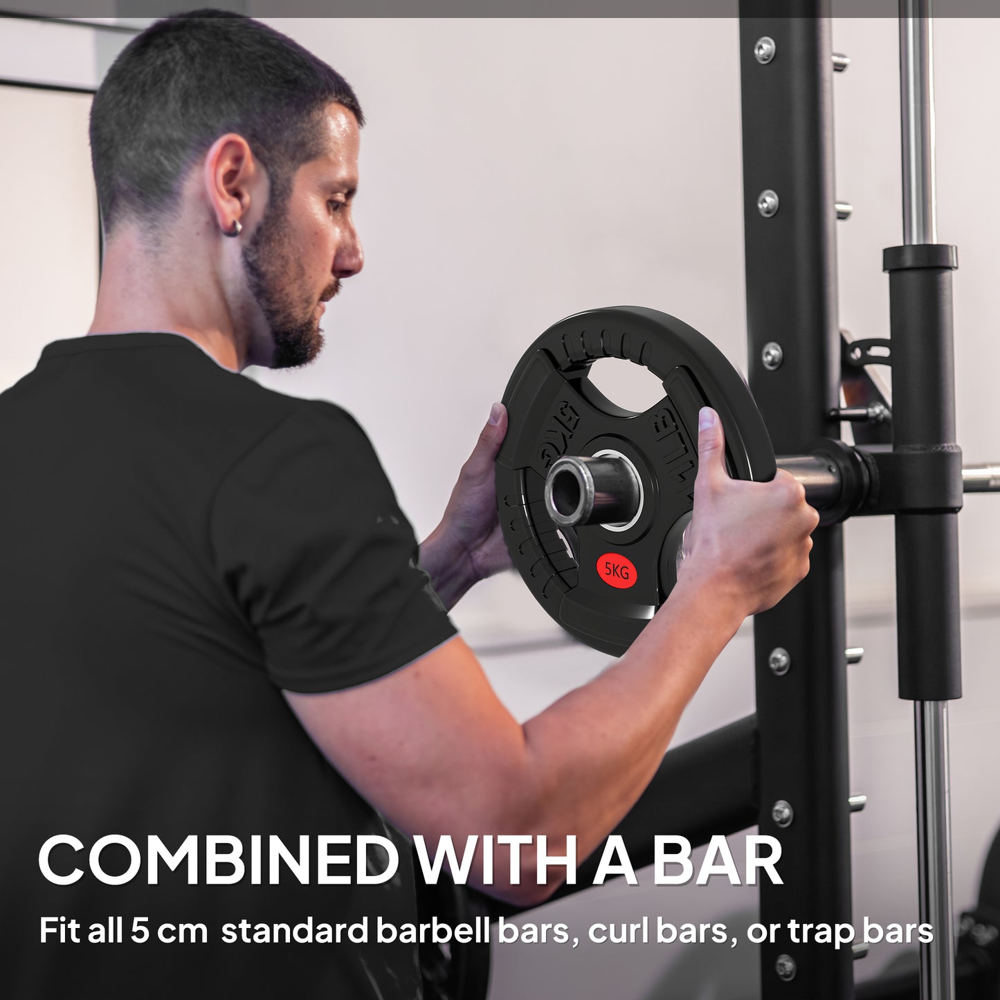 SPORTNOW Olympic Weight Plates, 2"/5cm Weight Disc Pair With Tri-Grips, 2 X 5kg Dumbbell Plates For Weightlifting And Strength Training Home Gym Fitness Workout, Black