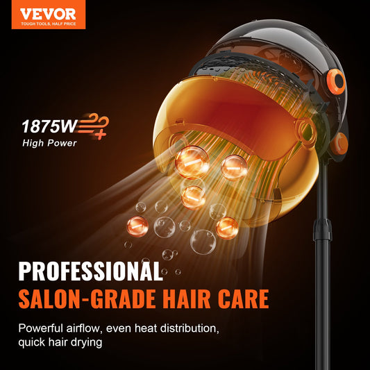 Ionic Hooded Dryer, 1875W Professional Bonnet Hair Dryer, Sit Under Hair Dryer With Timer, 3 Temp Settings & Wind Speed, Floor Standing Rolling Base With Wheels For Beauty Salon Home Spa