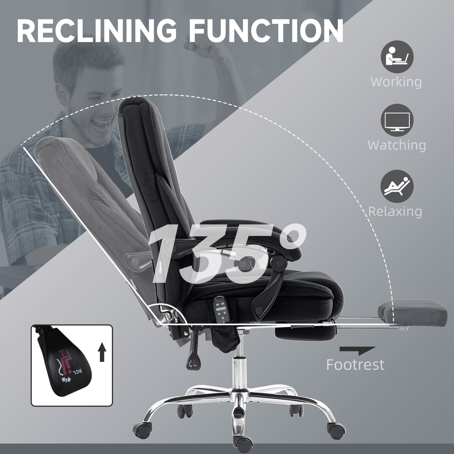 Massage Office Chair, Heated Reclining Computer Chair with Adjustable Height and Footrest, Black