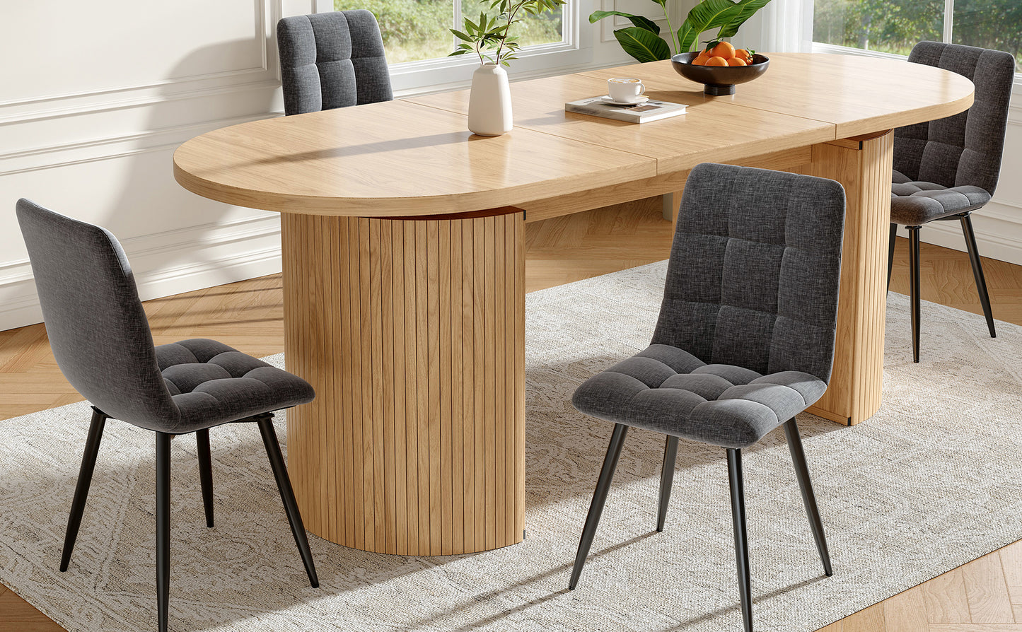 Extendable Dining Table With Hidden Storage Compartment, Thickened Tabletop For High Stability, Flexibly Adaptable For Small Spaces, Kitchen, Study And Living Room, Natural Brown