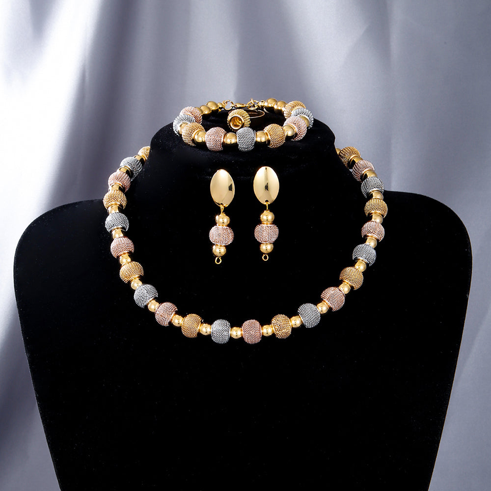5Pcs Fashionable Metallic Beaded Necklaces Two Color Gold Bead Earrings Bracelets Suitable For Daily Wear Holiday Jewelry Gifts