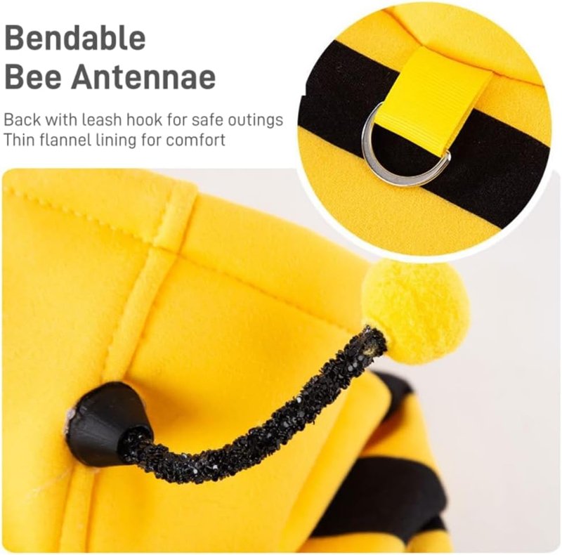 Bee Antenna Hoodie, Cute Bee Striped Dog, Kitten And Puppy Pet Clothing