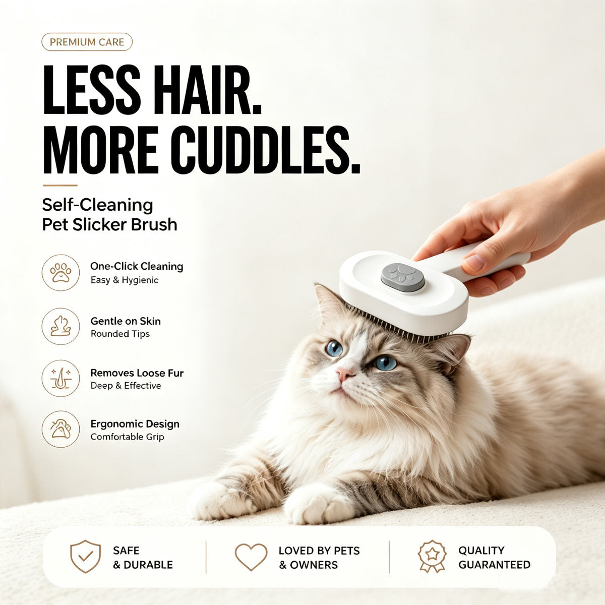Pet Slicker Brush For Cats & Dogs, Self-Cleaning Grooming Brush With One-Click Hair Removal, Gentle Deshedding Tool For Long & Short Hair, Skin-Friendly Pet Grooming Comb