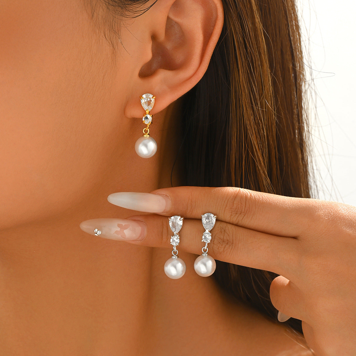 Cross-Border European American Jewelry, Niche Geometric Earrings Inlaid With Pearls & Cubic Zirconia, Fashion Versatile Stud Ear Jewelry For Women