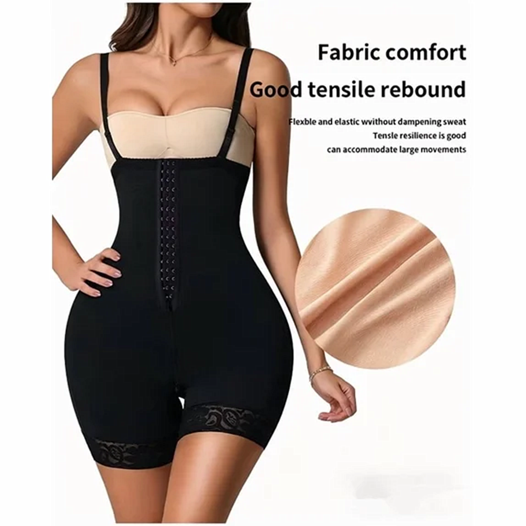 Women's Faja Bodysuit With Tummy Control, High Compression Waist Trainer Shapewear, Seamless Body Shaper With Lace Trim, Adjustable Straps, Zipper Crotch
