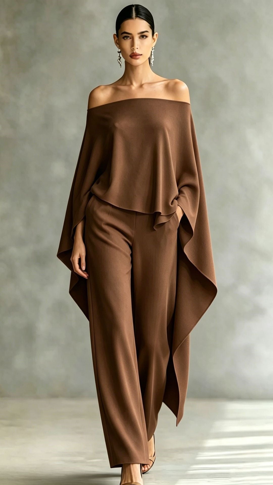 Autumn Fashion Off-Shoulder Wide-Leg Pants Set Womens Solid-Color Asymmetric Two-Piece Set