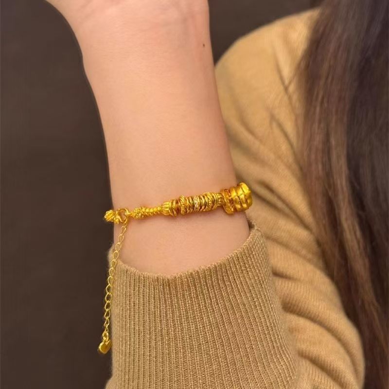 Golden Five Emperors Ancient-Style Gourd Wrap Bracelet, Chinese Retro Niche Girlfriend Jewelry, Handmade Bracelet Gift, National Trend