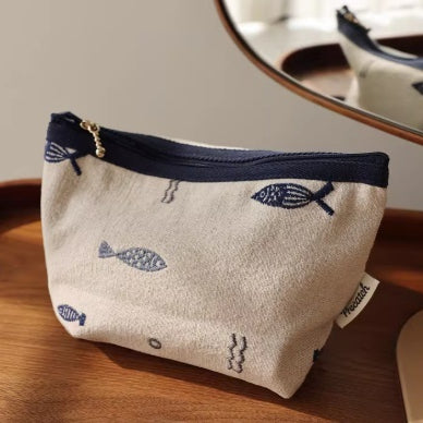 Embroidered Makeup Bag Japanese Style Minimalist Storage