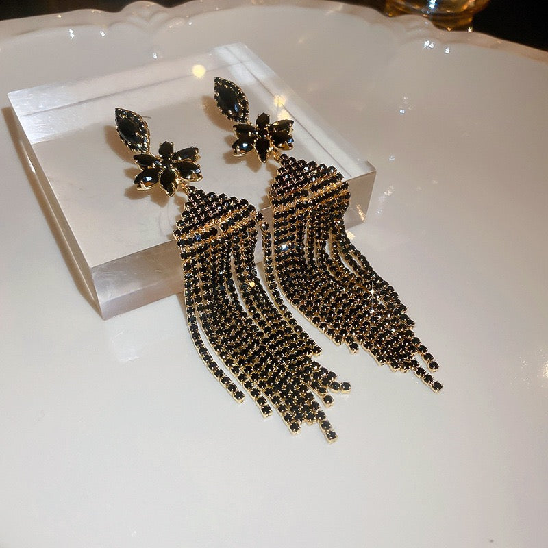 Silver Needle Tassel Earrings For Women Korean Style Zircon Long Dangle Elegant