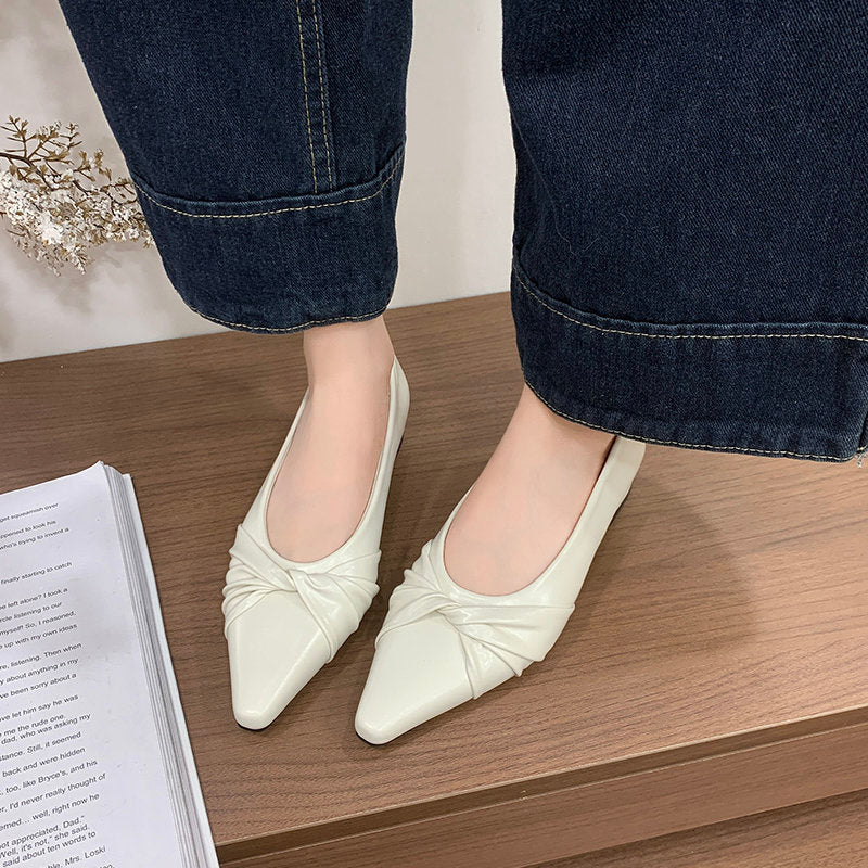 Women's Pointed Toe Block Heel Pumps, 2026 Summer New Korean Style Mule Slip-On Shoes, Soft Sole Commuter Leather Shoes